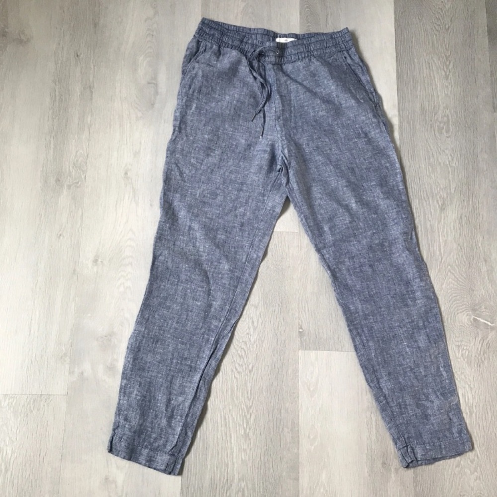 H&M LINEN BLUE TROUSER PANTS WOMENS 4